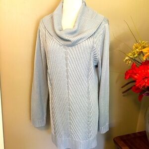 Calvin Klein cable knit sweater Sz L. Cowl neck, pale blue. Casual or dressy.